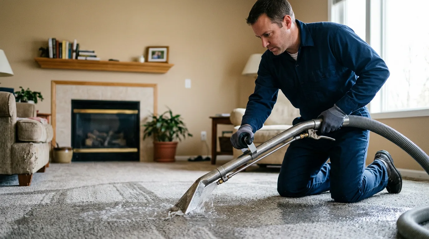 Water damage restoration technician working near Breda, IA